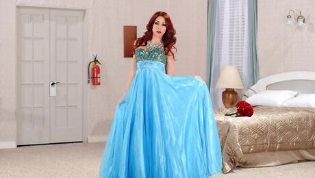 Glamorous american redhead wife Monique Alexander in sexy undies baring big tits and spreading her legs 